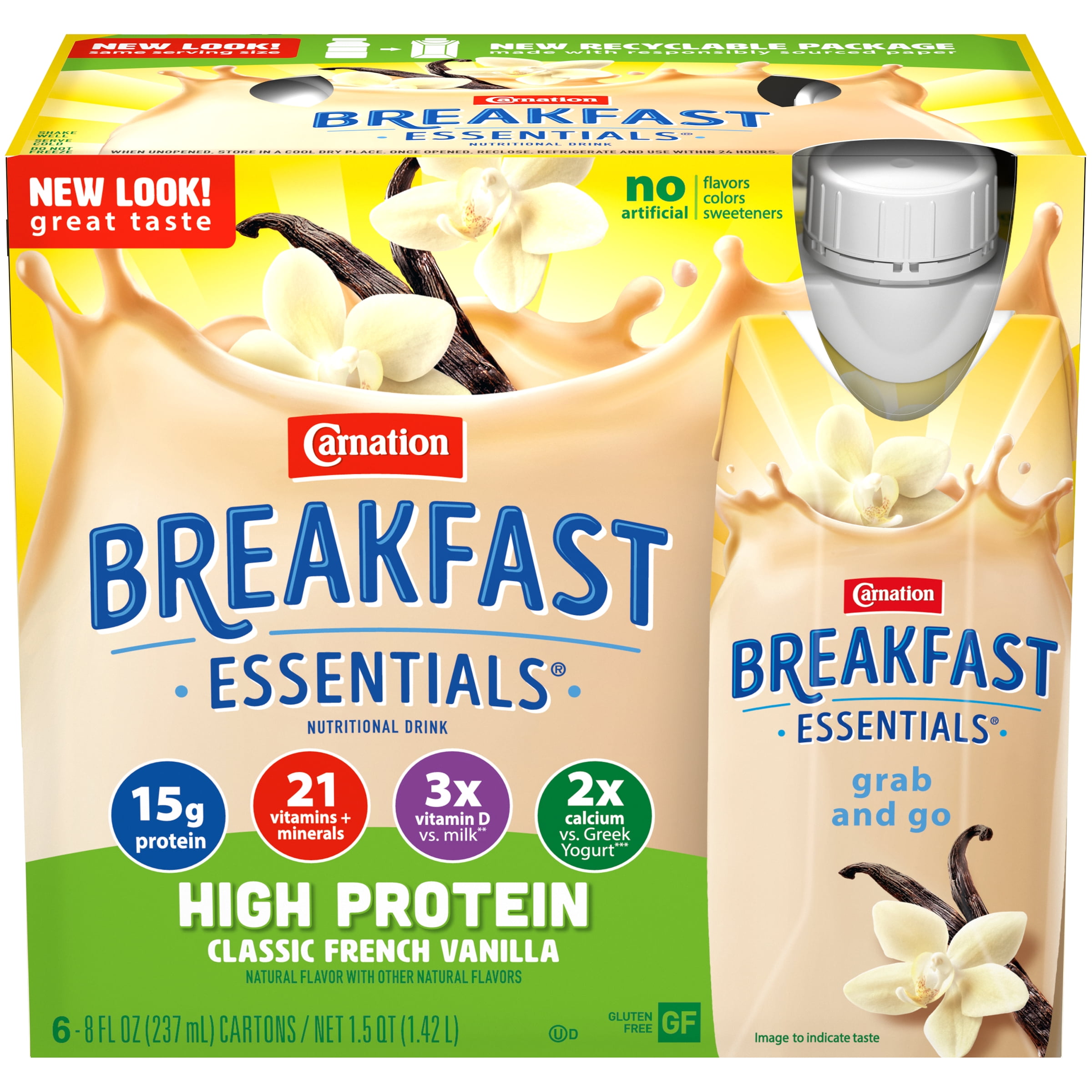 Carnation Breakfast Essentials High Protein Ready to Drink Nutritional Breakfast Drink, Classic French Vanilla Nutritional Shake, 6 - 8 FL OZ Cartons