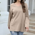 thumbnail image 4 of Blmnix V-Neck Dressy Tops for Women Solid Color Khaki Womens Blouses Plus Size Long Sleeve Athleisure cotton Tops, 4 of 7
