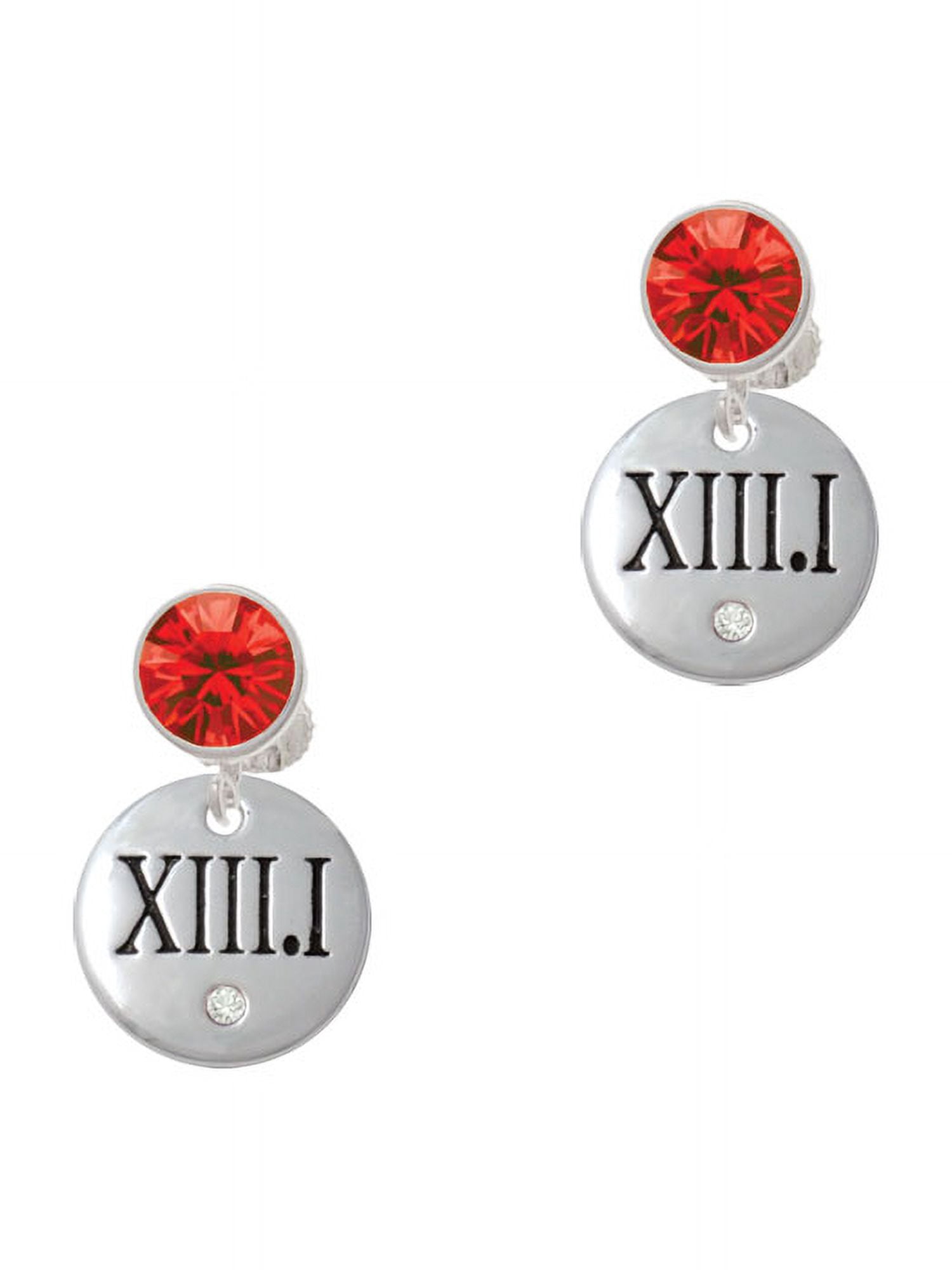 Delight Jewelry Silvertone Half Marathon with Clear Crystal Roman Numeral Red Crystal Clip on Earrings