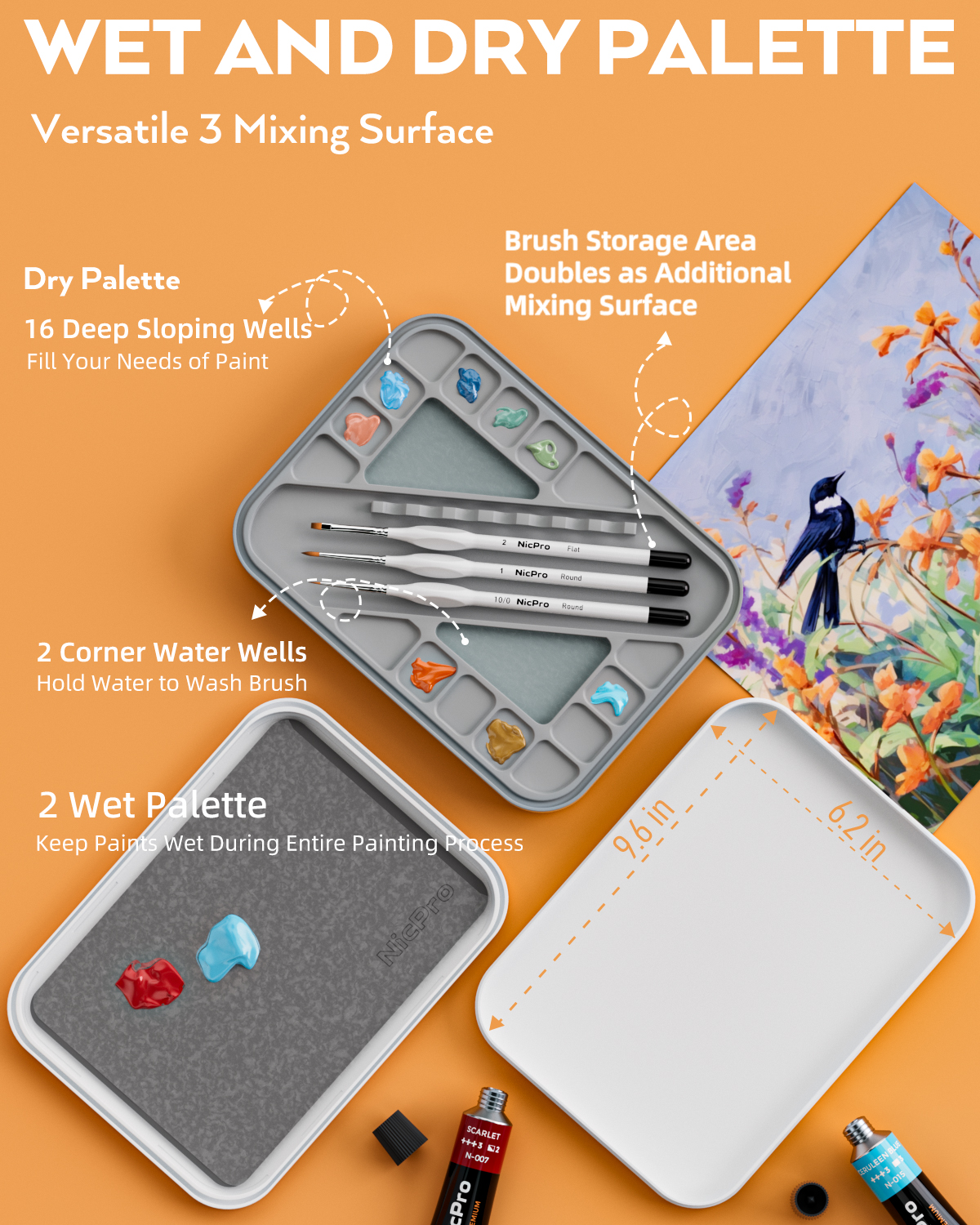 Nicpro Miniature Painting Kit with Wet Palette & 11PCS Detail Paint Brushes Drybrush, 100PCS Wet Pallet Paper, 4PCS Sponge, Brush Holder Mixing Paint Saver Palette for Model Painting