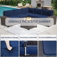 thumbnail image 3 of IDEALHOUSE 6 Pieces Outdoor Patio Furniture Set, Wicker Patio Conversation Set Sectional Sofa, Brown Patio Sofa with 5 Navy Blue Seat Cushions and 1 Glass Coffee Table, 3 of 7