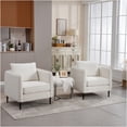 thumbnail image 4 of JERFIT Mid-Century Modern Velvet Accent Chair with Pillow, Ivory Upholstered Armchair for Living Room, Bedroom or Office, 4 of 10