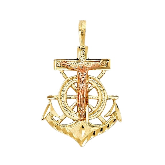 14K Two Tone Gold Religious Crucifix Anchor Pendant | 2T Gold Charm Pendant for Necklace Chain | Jewelry Gift for Men Women | 23 x 18 MM | 1.8 grams