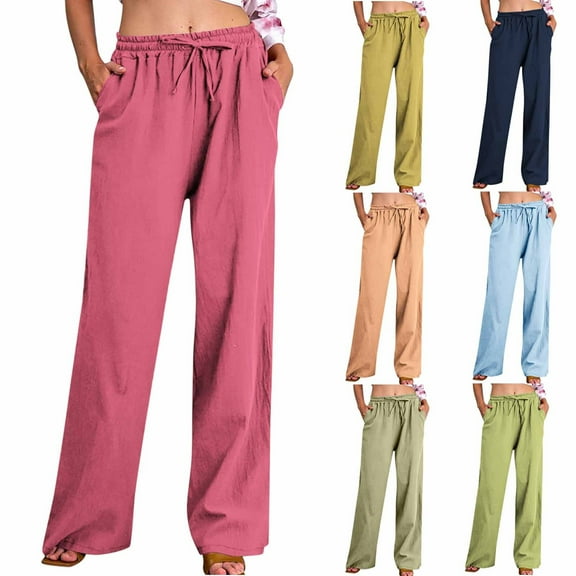 Jacenvly New Womens Sweatpants with Pockets Solid Loose Full Length Pants Skin-Friendly Mid Waisted Elastic Waist Drawstring Pocket Yoga Pants for Women Green L