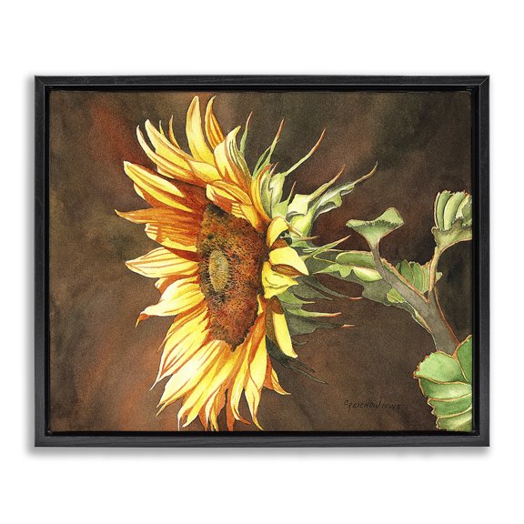 Stupell Industries Transitional Sunflower with Vivid Light Black Floating Frame Canvas Art, 21 x 17, by Christine Reichow