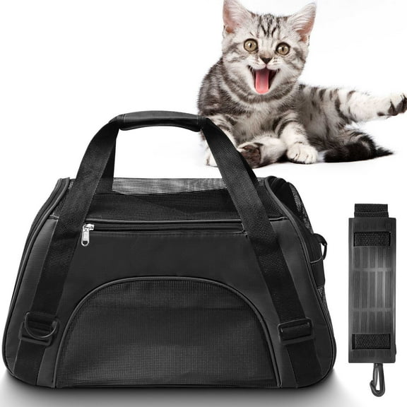 Pet Cat Dog Carrier Bag, Soft-Sided Pet Travel Carrier for Cats, Dogs Puppy Comfort Portable Foldable Pet Bag, Black