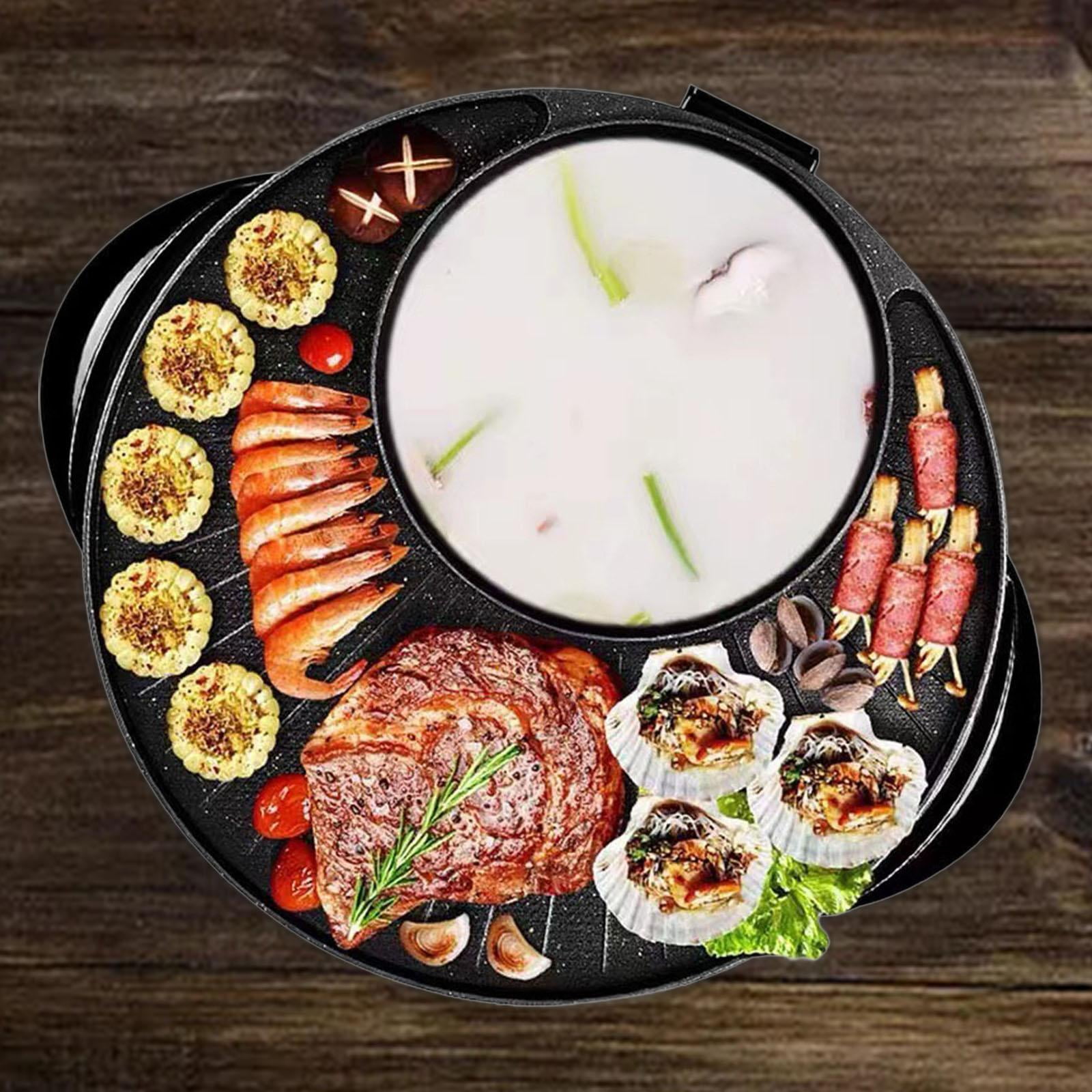 LOVIVER Electric Grill and Hot Pot 2 in 1 Portable Cookware Round Multifunctional Korean BBQ for Family Indoor Picnic Camping Outdoor 36cm