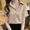 thumbnail image 2 of GEWSEY Womens Button Down Shirts Stretch Free Formal Short Sleeve Dress Shirt Summer Work Blouses Business Casual Tops Beige, S, 2 of 7