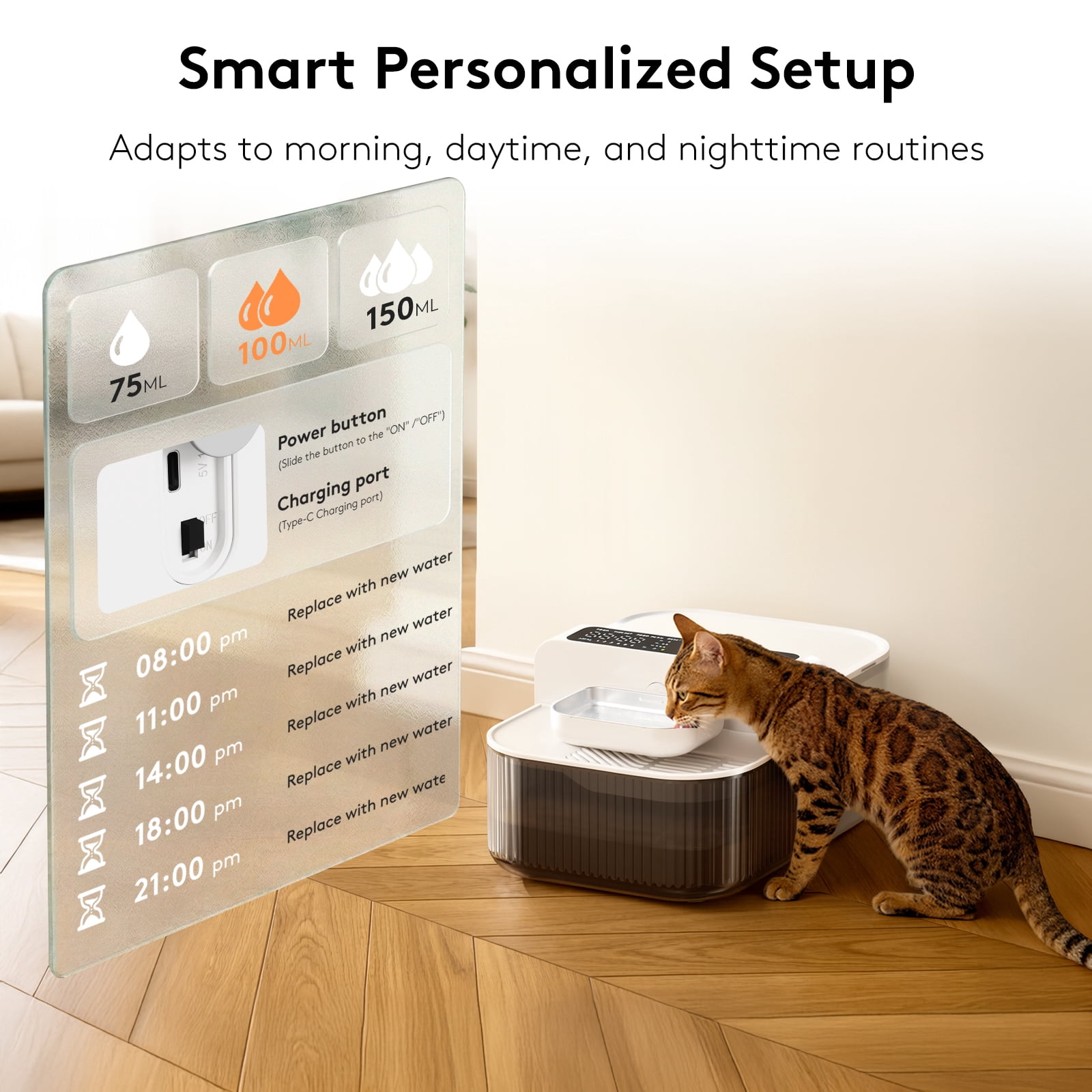No-Filter Wireless Cat Water Fountain, 3.5L Stainless Steel Pet Fountain for Cats & Dogs – Wastewater Separation, Auto Refill, Ultra-Quiet 2000mAh Battery, Indoor Smart Water Dispenser