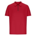 thumbnail image 3 of ZCFZJW Men's Short Sleeve Polo Shirts Quarter-Zip Casual Solid Color Slim Fit Lapel Collar V Neck Basic Athletic Workout Cotton Tees Shirt Tops Red L, 3 of 5
