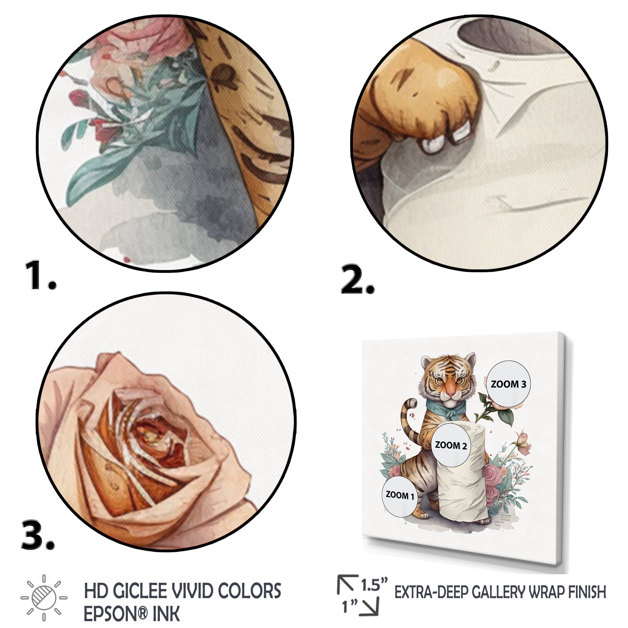 Designart Tiger With Roll Of Toilet Paper And Flowers I Canvas Wall Art