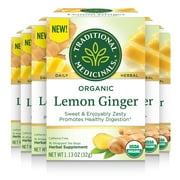 Traditional Medicinals Organic Lemon Ginger Herbal Tea, Promotes Healthy Digestion, 16 Count (Pack of 6)