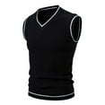 thumbnail image 2 of Domuza Sweater Vest for Men Casual Vintage Sleeveless V Neck Regular Fit Knitted Sweaters Fall Winter Thermal Trendy Comfy Soft Pullover Tops Black M, 2 of 5
