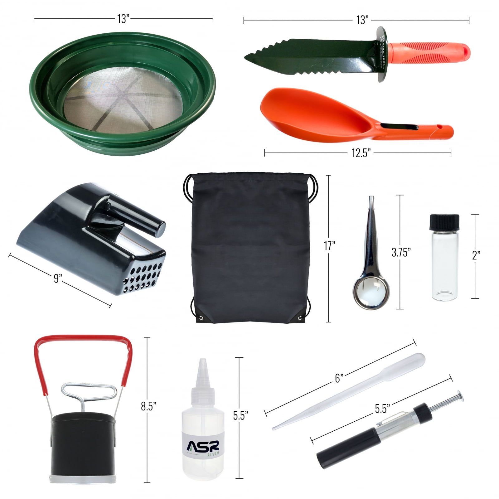 ASR Outdoor 20pc Beach Combing Metal Detector Gold Panning Kit with Serrated Digger