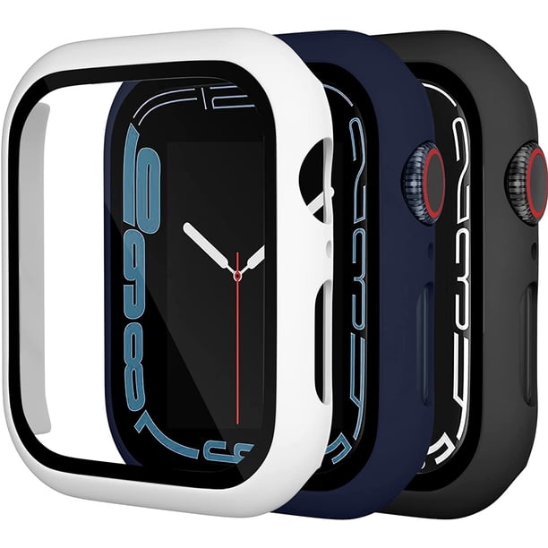 Compatible with Apple Watch Screen Protector 41mm Series 8/7 iWatch Case, 3 Pack Full Protective Ultra-Thin Hard PC Bumper Scratch Resistant HD Protective Face Cover, Black/NavyBlue/White,41mm