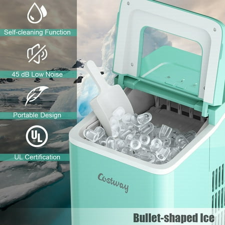 Costway - Portable Ice Maker Machine Countertop 26Lbs/24H Self-cleaning w/ Scoop - Green