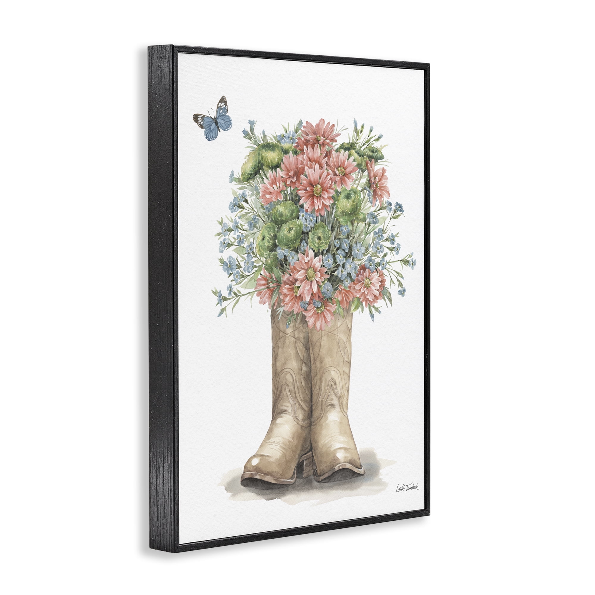 Stupell Industries Western Wildflower Boots Botanical & Floral Painting Black Framed Art Print Wall Art, 12 x 18