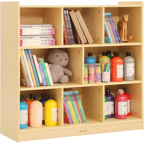 Toy Storage Organizer for Kids Room, Wooden Kids Bookshelf for Classroom, Cube Storage Organizer for Playroom, 8-Section Montessori Bookshelf & Toy Shelf for Nursery