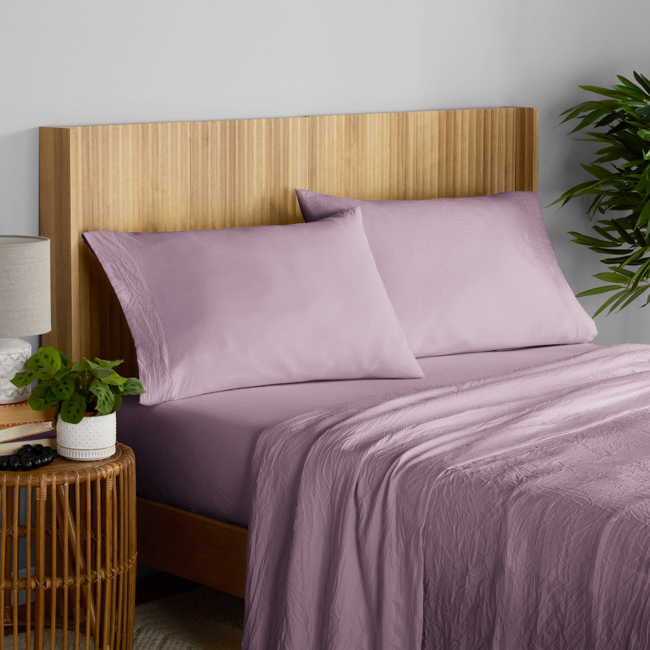 Mainstays Enzyme Washed Microfiber Bed Sheet Set, Hazy Purple, King, 4 Pieces