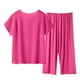 thumbnail image 4 of KIHOUT Conjunto de pijama de dos piezas con estampado de verano para mujer, talla grande, cuello redondo, manga corta y pantalones capri con cintura elástica, holgado y cómodo, top informal para, 4 of 4