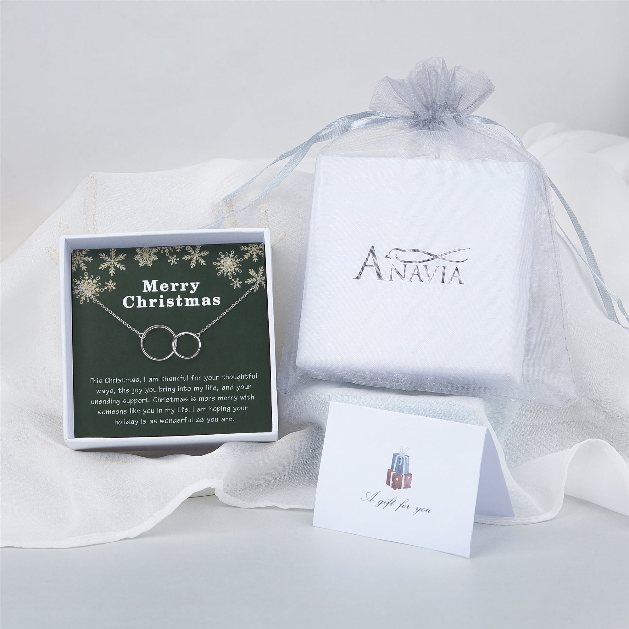 Anavia New Year Gift Necklace for BFF and Soul Sister, Christmas Gift for Long Distance Friendship Relationship-[Silver Double Circles]