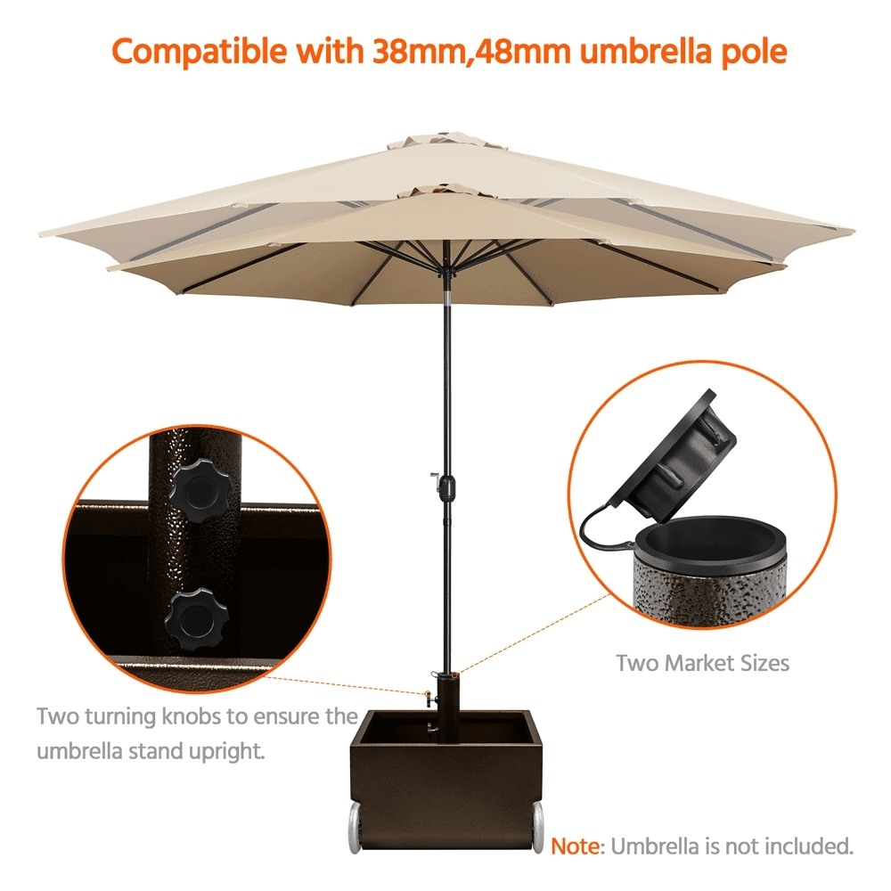 Renwick Portable Metal Umbrella Base with Fillable Planter and Wheels, Brown