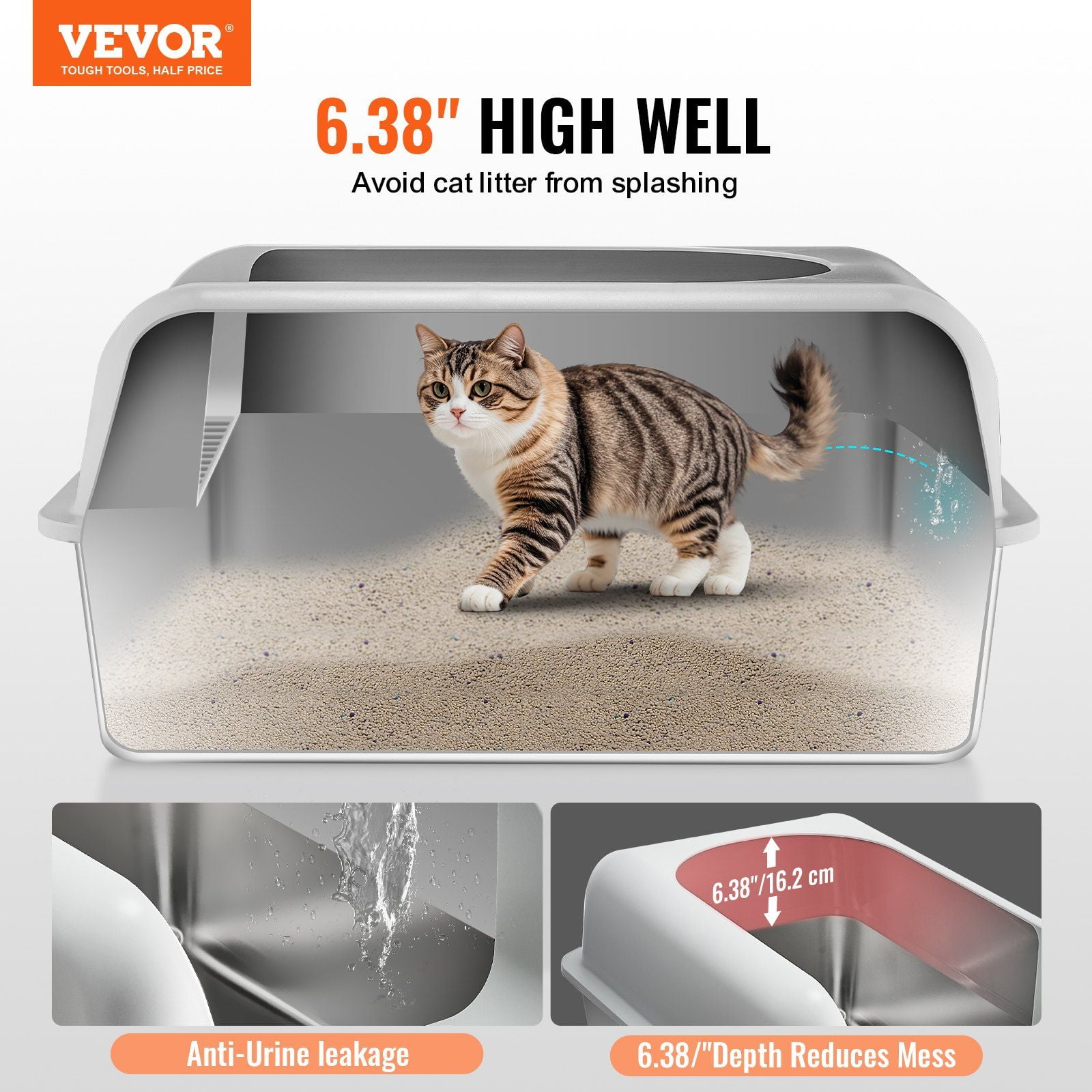 6-in-1 Deep Cat Litter Box – Odor-Free with Filtering Footboard, Large Capacity, Non-Stick, Easy Clean, for Multi-Cat Homes