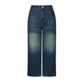 thumbnail image 4 of Women's Mid Rise Straight Leg Jeans - Washed Stretch Denim with Slant Pockets, Loose Comfort Fit（Runs Small）, 4 of 6