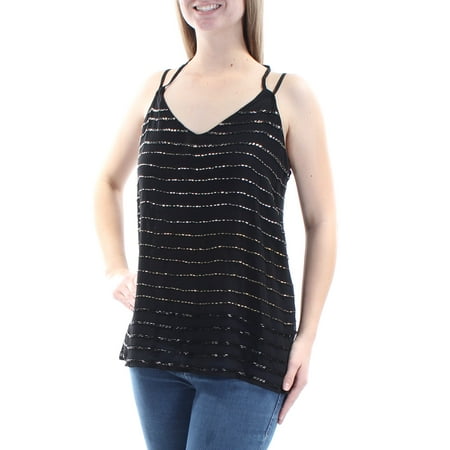 Beaded Strip - BAR III Womens Black Beaded Cut Out Back Striped Spaghetti Strap V Neck Top Size: M
