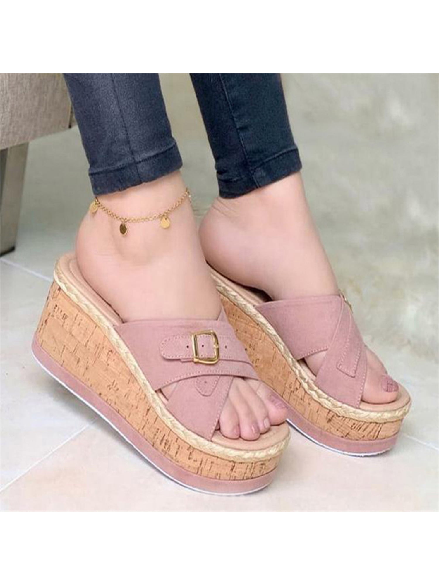 Womens Clip Toe Wedges Slippers Comfy Cork Thick Bottom Sandals Trendy Slingback High Waterproof Platform Beach Party Shoes Womens Clip Toe Wedges Slippers Comfy Cork Thick Bottom Sandals Trendy Slingback High Waterproof Platform Beach Party Shoes