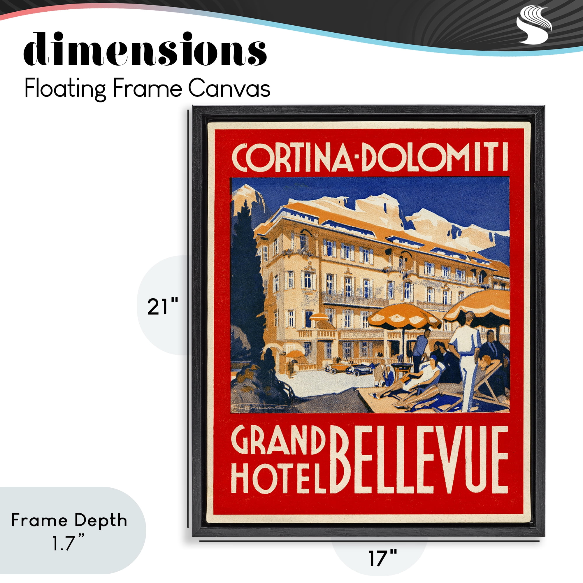 Stupell Industries Grand Hotel Bellevue Vintage Black Framed Floater Canvas Wall Art, design by Print Collection