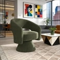 thumbnail image 2 of Toauuo 360° Swivel Barrel Accent Chair, Green Corduroy Upholstered, Ergonomic Curved Back, Thick Cushion, Modern Greeting Chair, Metal Frame, 265 lbs Capacity, 2 of 9