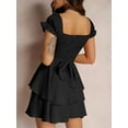 thumbnail image 6 of Women's Little Black Dress Mini A-Line Dress Solid Color Ruffled Short Sleeves Bodycon U Neck Layered Hem Dress Tighten Waist Peplum Dress for Vacation, 6 of 7