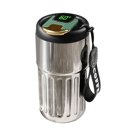 

QQUAO Coffee Thermoes With Temperature Display 316 Stainless Steel Inner Liner With PP Lid And Silicone Seal Secure And Leak Proof Lid That Preventes Spills Or Leaks 450ML(B)