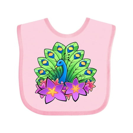 

Inktastic Peacock and flowers Gift Baby Boy or Baby Girl Bib