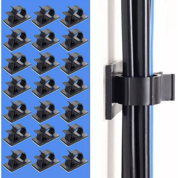 BUZIFU 50 Pcs Cable Clips Adjustable Wire Clips Self-Adhesive Cable Holder Plastic Cable Organisers Cable Management Clips Multipurpose Cord Clips for Computer TV PC Laptop Ethernet Cable Desktop