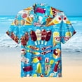 thumbnail image 2 of Camisa hawaiana con estampado de helado para hombre, camisa holgada de manga corta con estampado 3D de empalmes coloridos, blusa con solapa para verano, 2 of 5