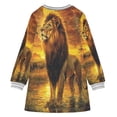 thumbnail image 2 of YAZAOO Little Girls Long Sleeved Hoodie A Dresses Lion in Savannah at Sunset Classical Creative Pattern, 2 of 4