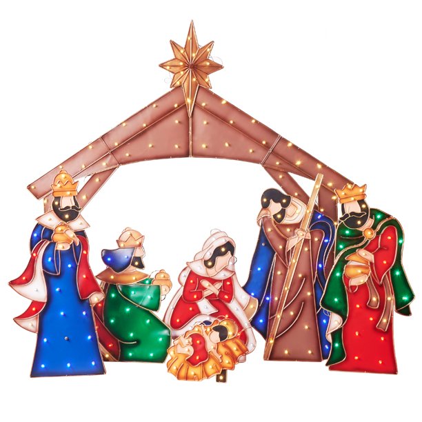 Holiday Time 2D Glittering Mesh Nativity Light Sculpture, 3Piece Set
