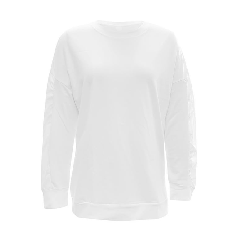 Bellella Women Loose Fit Sweatshirt Solid Color Long Sleeve Pullover Fall  Sweatshirts White XL