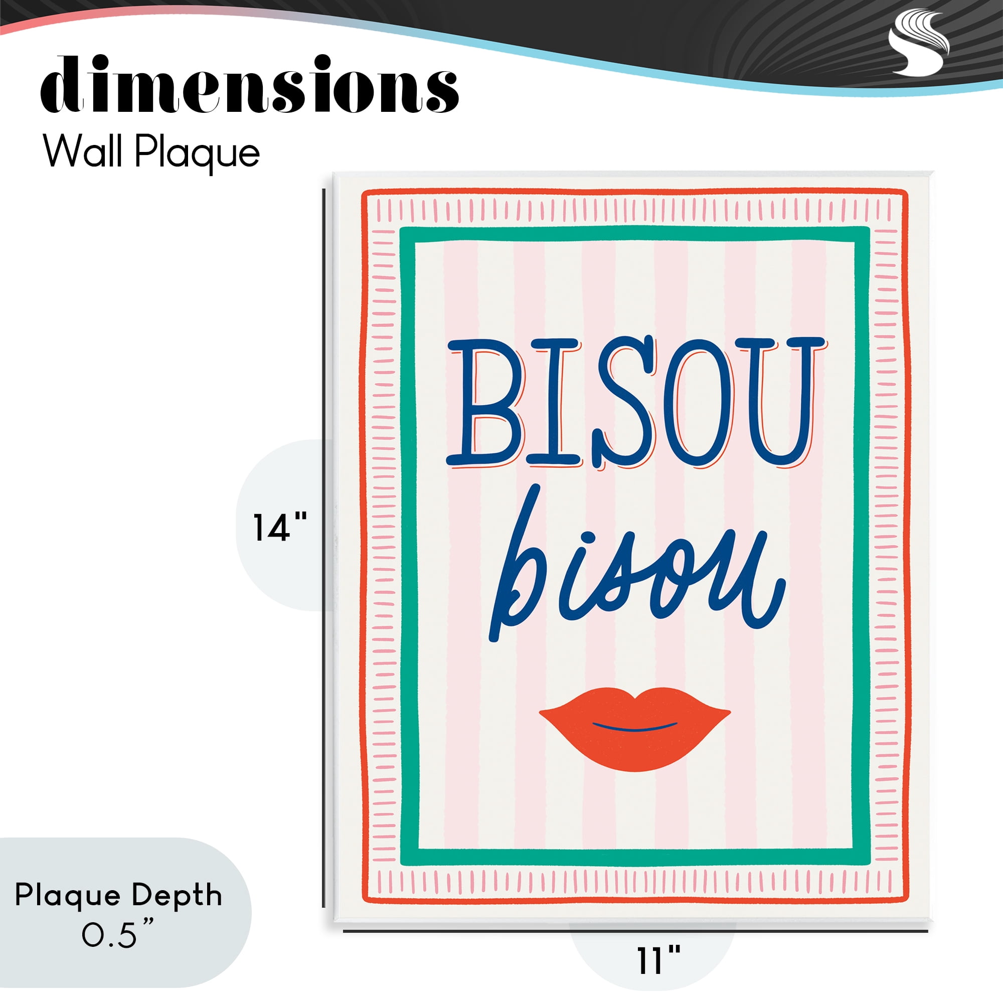 Stupell Industries Bisou Kiss over Stripes Wall Plaque Art, design by Jalynn Heerdt