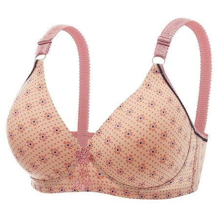 RYDCOT Women s T-Shirt Bra Floral Printed Bras Deep V Neck Push Up Gathered Comfortable Underwear Cotton Everyday Bras with Adjustable Straps on Clearance