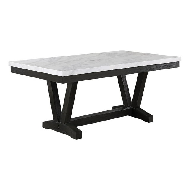 Transitional Weathered Gray Wood Dining Table with Faux Marble Top