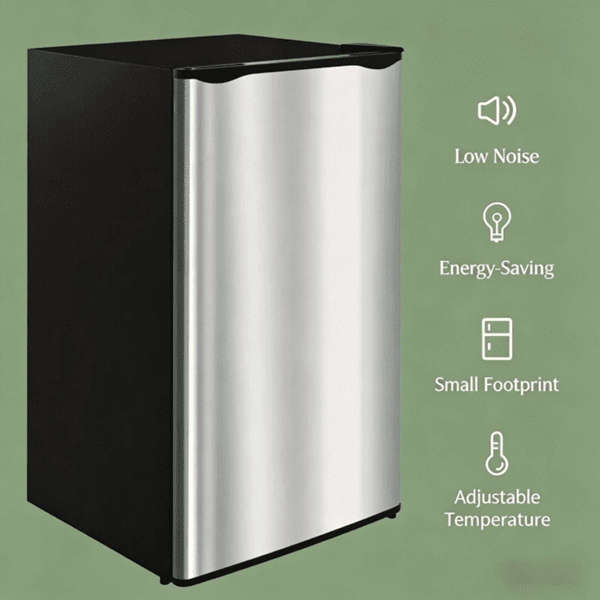 Mini Fridge with Freezer Compartment, Small Single Door Refrigerator Adjustable Thermostat, Energy Saving Compact for Office Dorm Bedroom, Silver Panel, 3.2 cu ft