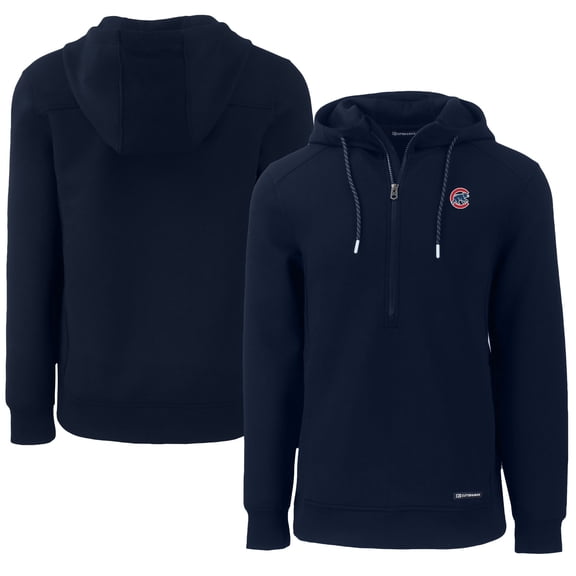 Men's Cutter & Buck  Navy Chicago Cubs Roam Eco Half-Zip Recycled Pullover Hoodie