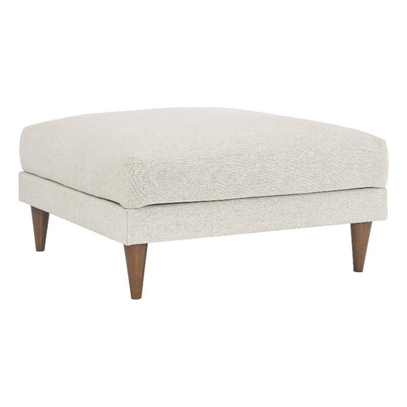 Pemberly Row Upholstered Polyester Fabric Ottoman with Tapered Legs in Ivory