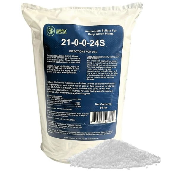 21-0-0-24S Ammonium Sulfate for Deep Green Plants - Soil Acidifier for Blueberry Blooms, Azalea and Magnolia Tree Fertilizer - Sulfur for Plants Nitrogen Fertilizer (50 Pounds)