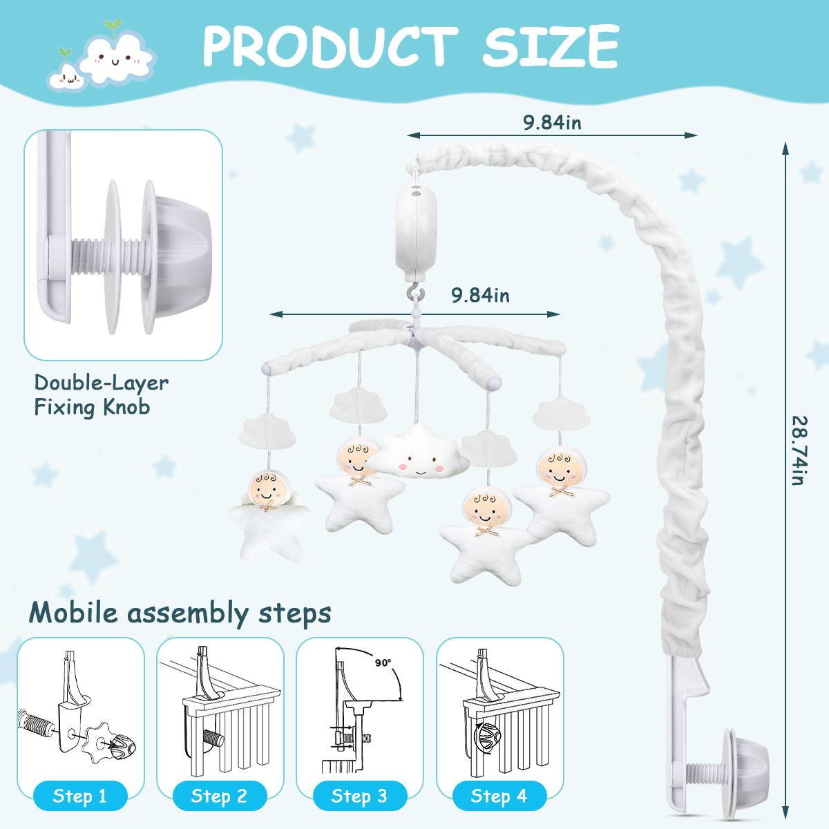 Baby Mobile for Crib with Music, Night Lights, Rotation, Projection, Remote Control, Babies Crib Toys