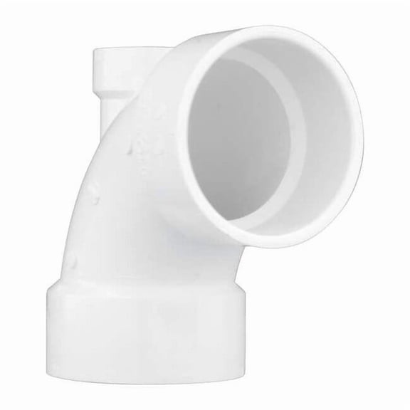 PVC 90 Degree Low Heel Inlet Elbow, Hub, 3 in x 3 in x 1 1/2 in Pipe Size 1WKT2