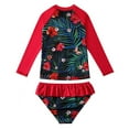 thumbnail image 2 of URMAGIC 2-10T Kids Girl Floral Two Piece Long Sleeve Rash Guard Ruffles Bikini Swimsuit, 2 of 8